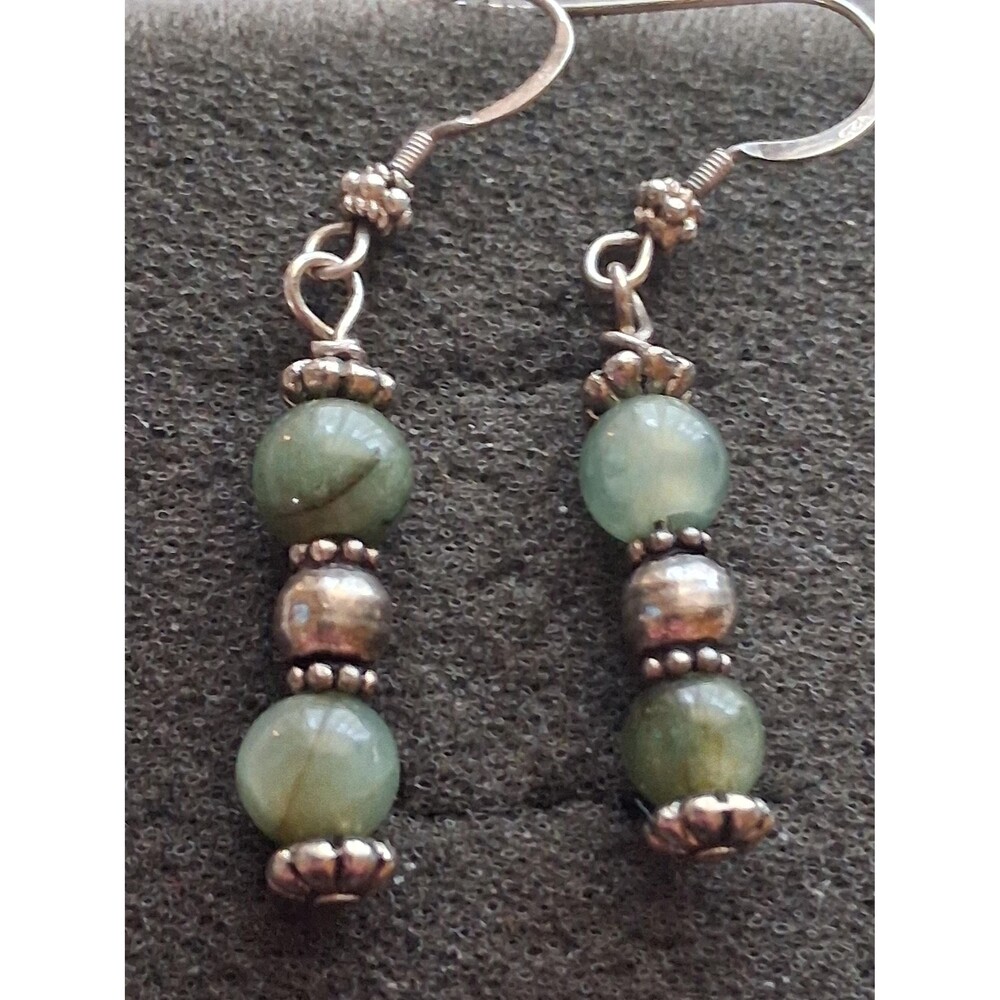 Sterling silver green jade aventurine layered dangle drop earrings